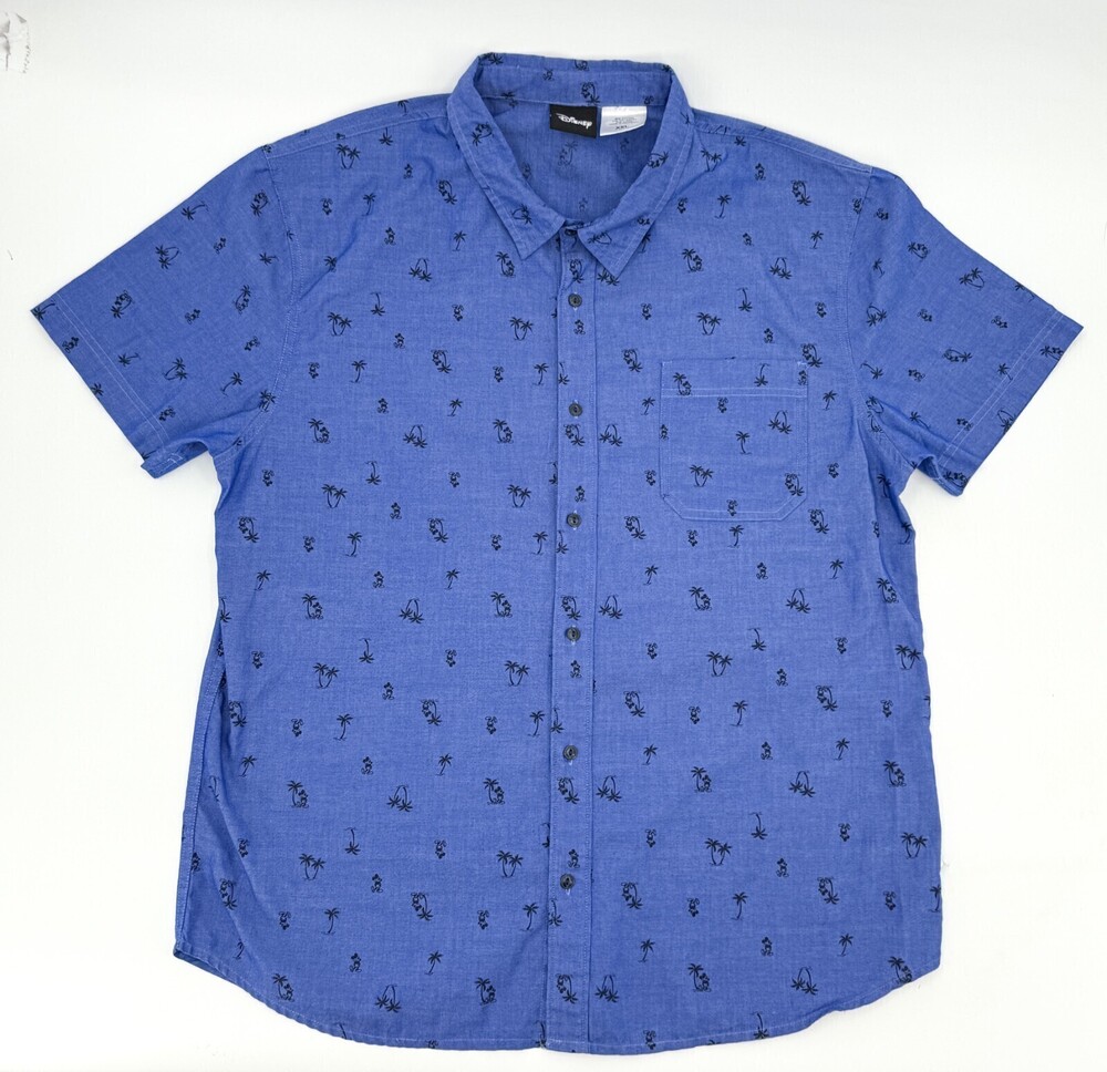 Disney Mickey Mouse Shirt Mens 2XL XXL BLue Button Shoft Sleeve Parks TV Movie